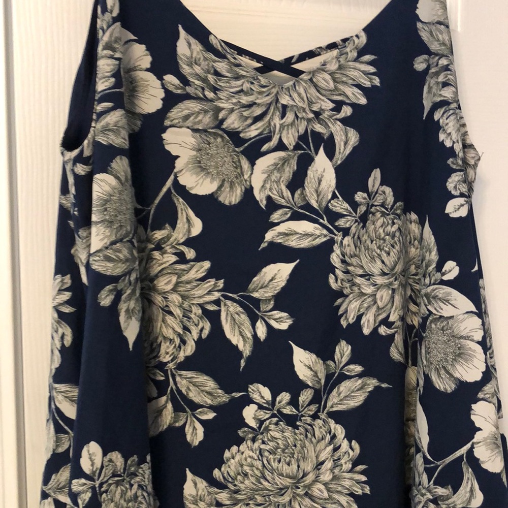 Navy Blue Floral Print Dress